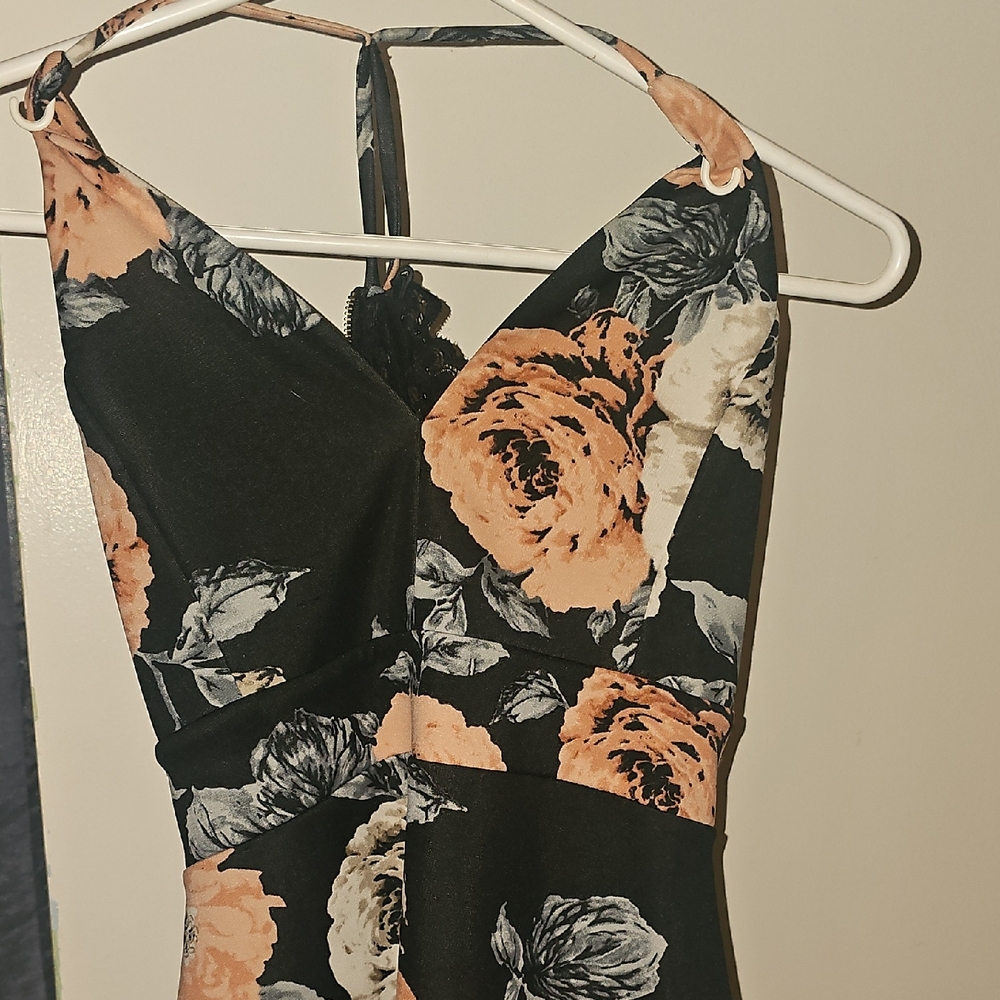 Windsor Strapless Floral Dress - Black and Peach
